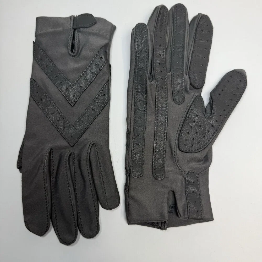 Isotoner By Aris Nylon Leather Trim Gray Gloves One Size